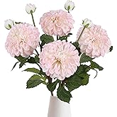 IPOPU 4pcs Artificial Dahlia Flowers Realistic Dahlia Silk Flowers 29" Long Stem Faux Flowers with Buds for Tall Vase DIY Bouquet Home Wedding Decor (Blush Pink)