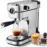 SECPOEDR 20 Bar Semi-Automatic Espresso Machine with Pressure Gauge, Stainless Steel Espresso Maker with Milk Frother, Coffee Machine with Removable Water Tank for Cappuccino &amp; Latte, Silver