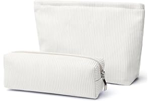 SANYETS Cosmetic Bag Set, Small Makeup Bag & Pouch, Corduroy White, Travel Organizer for Women