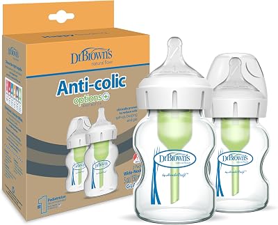 Dr Brown's Options+ 150ml Twin Pack Glass Bottles Natural Flow Wide-Neck