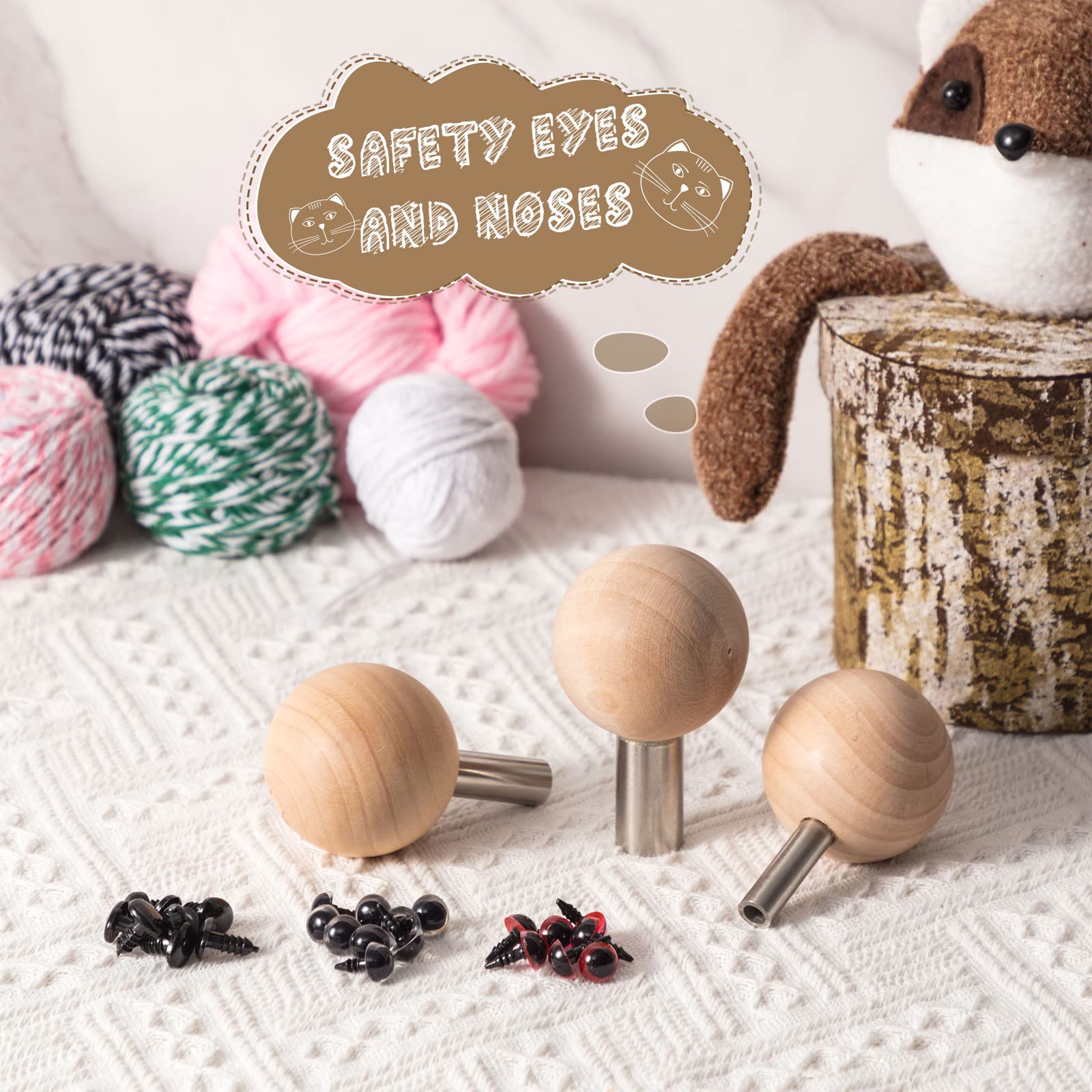 3 Pcs Safety Eye Tool Auxiliary Tools for Attaching Washers and 280 Pcs Plastic Craft Crochet Eyes Doll Eyes and Noses with Washers Set, Safety Eye Tool for DIY Amigurumi Puppet Bear Stuffed Animals
