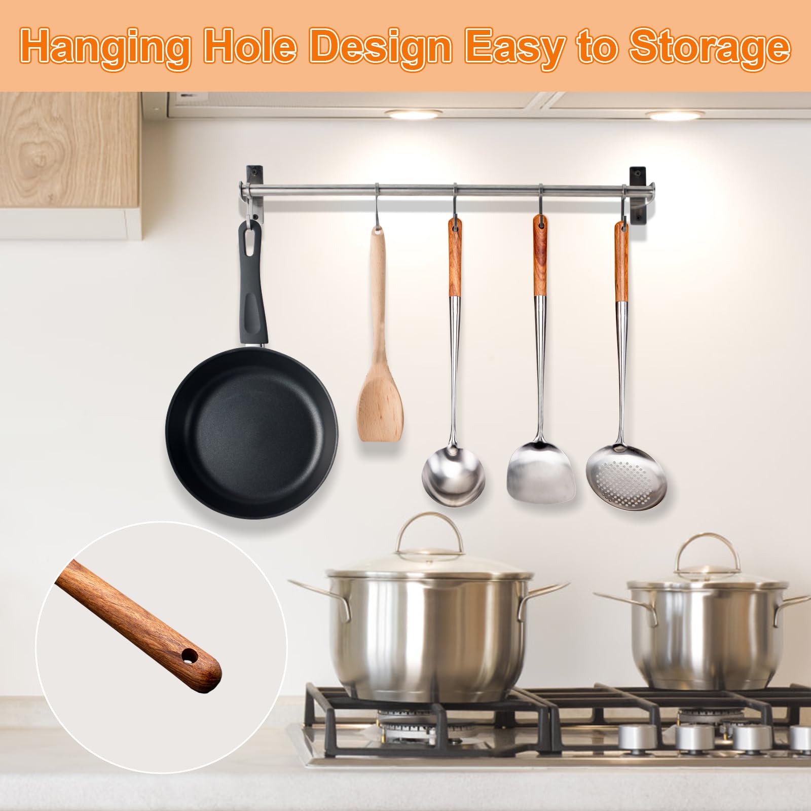 FJNATINH Wok-Pfannenwender und Schöpflöffel, Werkzeugset, 43,2 cm, Pfannenwender für Wok, 304 Edelstahl 6