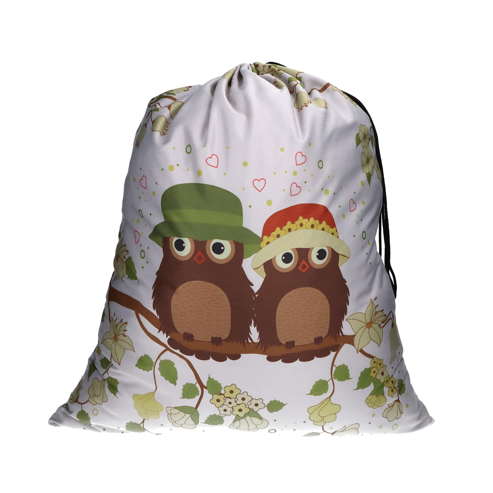 Stylish trendfinding 12OZ Cotton Large Laundry Bag (24x27 IN, 15 kg Capacity) - Shades of Grey with Two Chicks Perched on a Branch Design, Transfer Print, and Dual Pull Cord