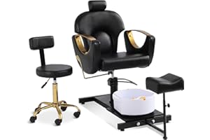 LOUVIXA Pedicure Station No Plumbing, Hydraulic Pedicure Chair for Nail Tech, Height Adjustable Reclining Pedicure Station Unit, 360 Degree Swivel Foot Spa Chair with Massage Foot Bath (Black)