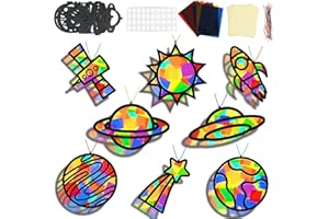 Lonfliness 32 Sets Solar System Suncatchers Crafts Kit DIY Outer Space Window Stained Glass Effect Paper Planet Home School Classroom Decoration Art Craft Creative Activity Project Kid Gift Favor