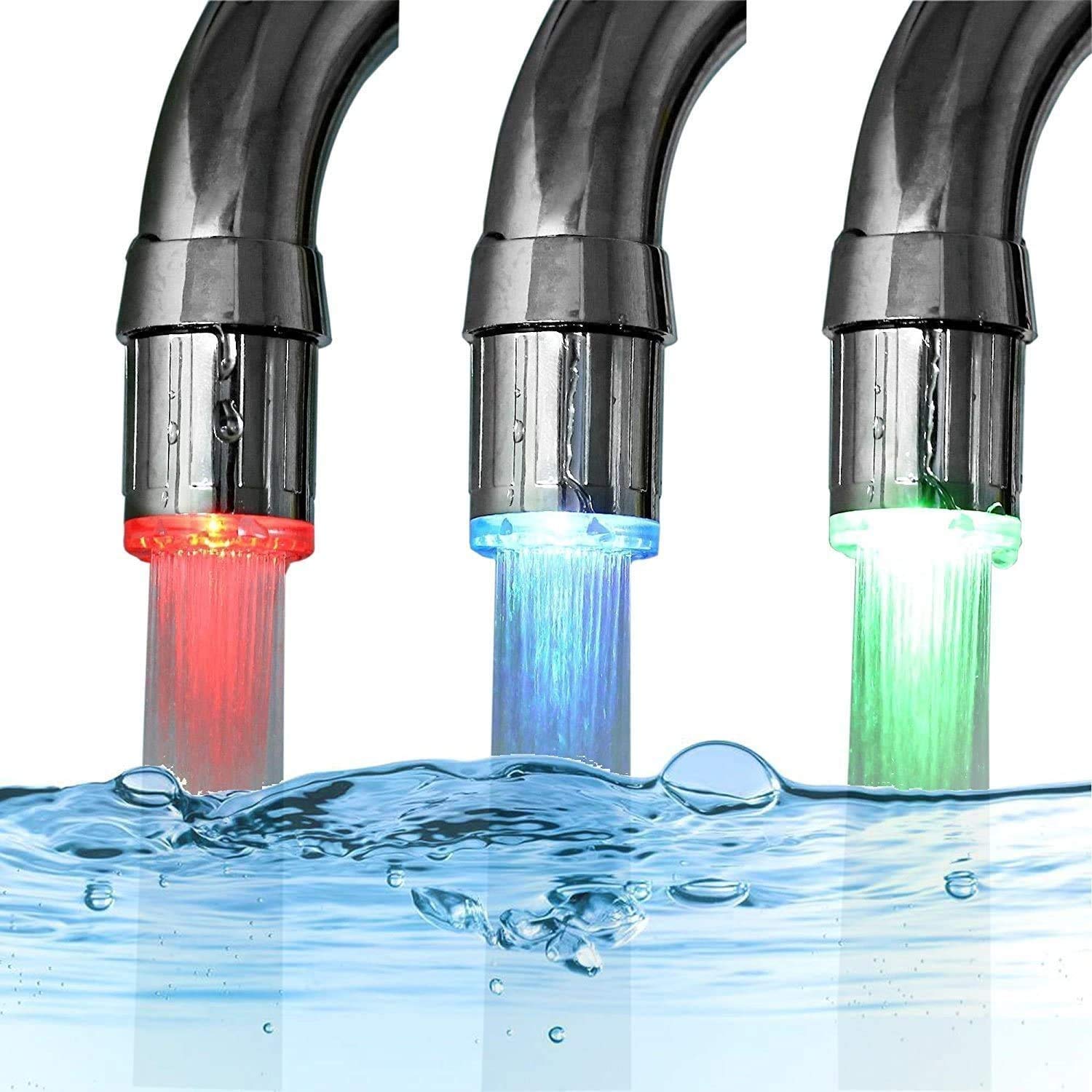 3-Color Temperature Sensitive Gradient LED Light Kitchen Bathroom Faucet Water Shower Head Kids wash Hands More LED Faucet Aerator Replacement for Kitchen, Bathroom, Bath Basin, Sink(1pcs)
