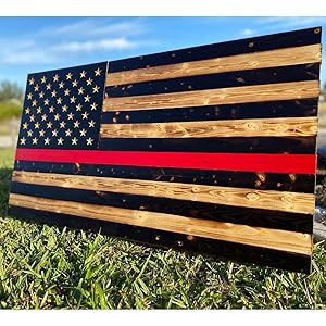 Personalized Thin Red Line Wooden American Flag, Indoor, Outdoor Wood Wall Art, Firefighters Gift, Wall Decor, Explore Options!