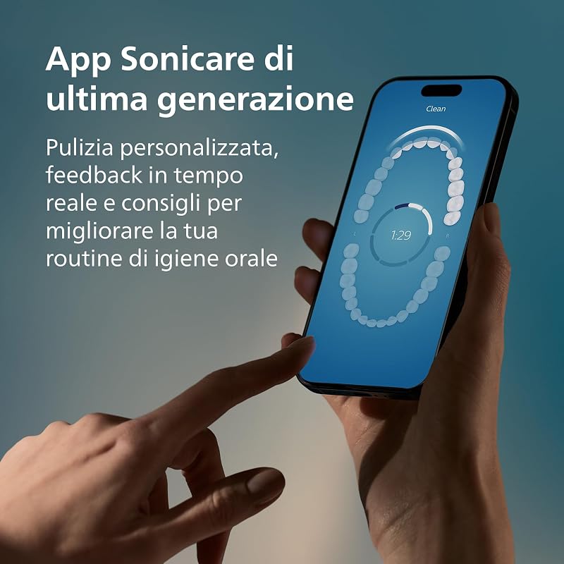 Sonicare DiamondClean Smart 9400 spazzolino elettrico, spazzolino sonico con app, sensore di pressione, 4 modalità di spazzolamento e 3 livelli di intensità, nero, modello HX9918/89