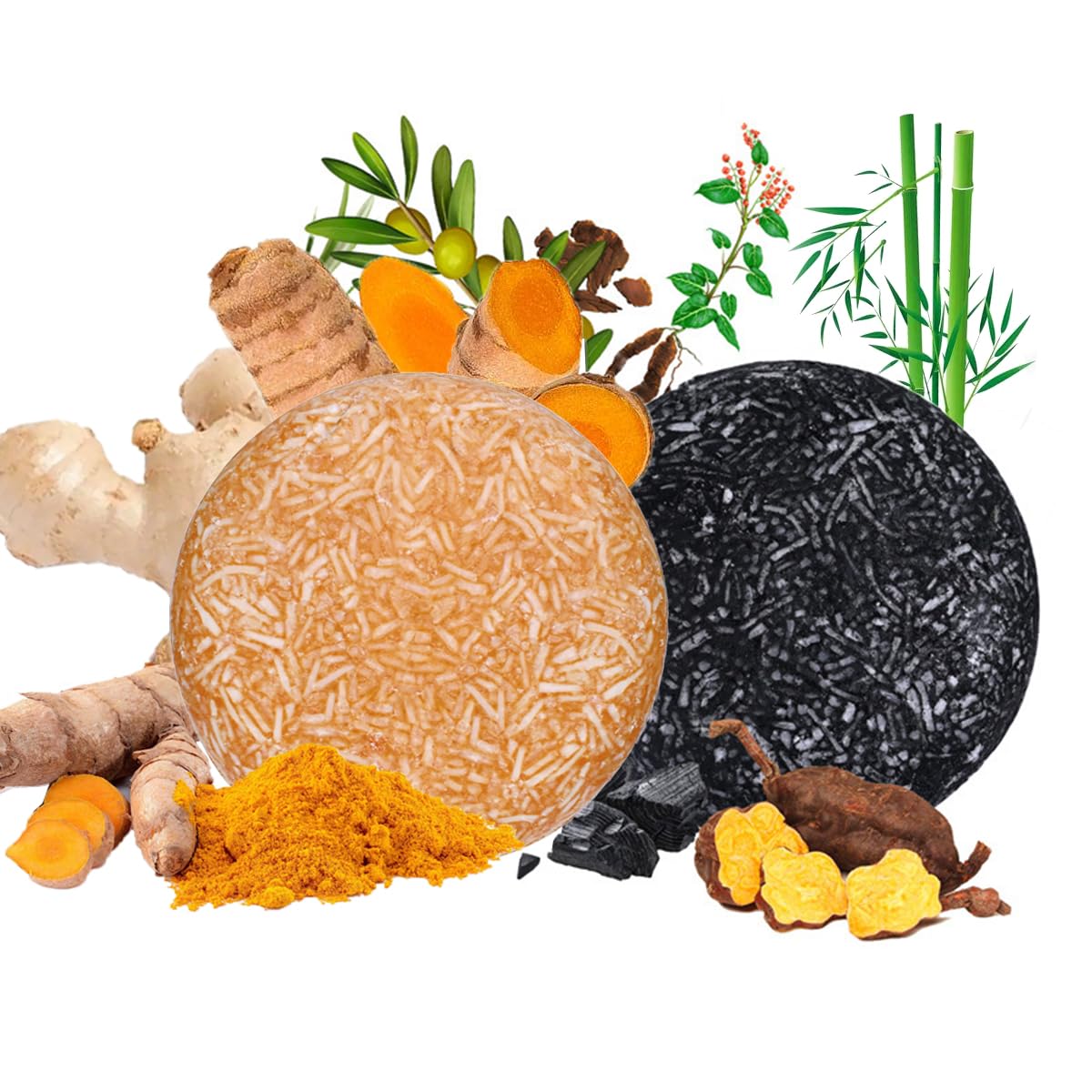 Bamboo Charcoal & Turmeric Shampoo Bar for for Regrowth & Hair loss, Darkening, Gray Hair - Solid Shampoo Soap SLS Free Hair Soap for Strengthen, Volumize & Thicken All Hair Types