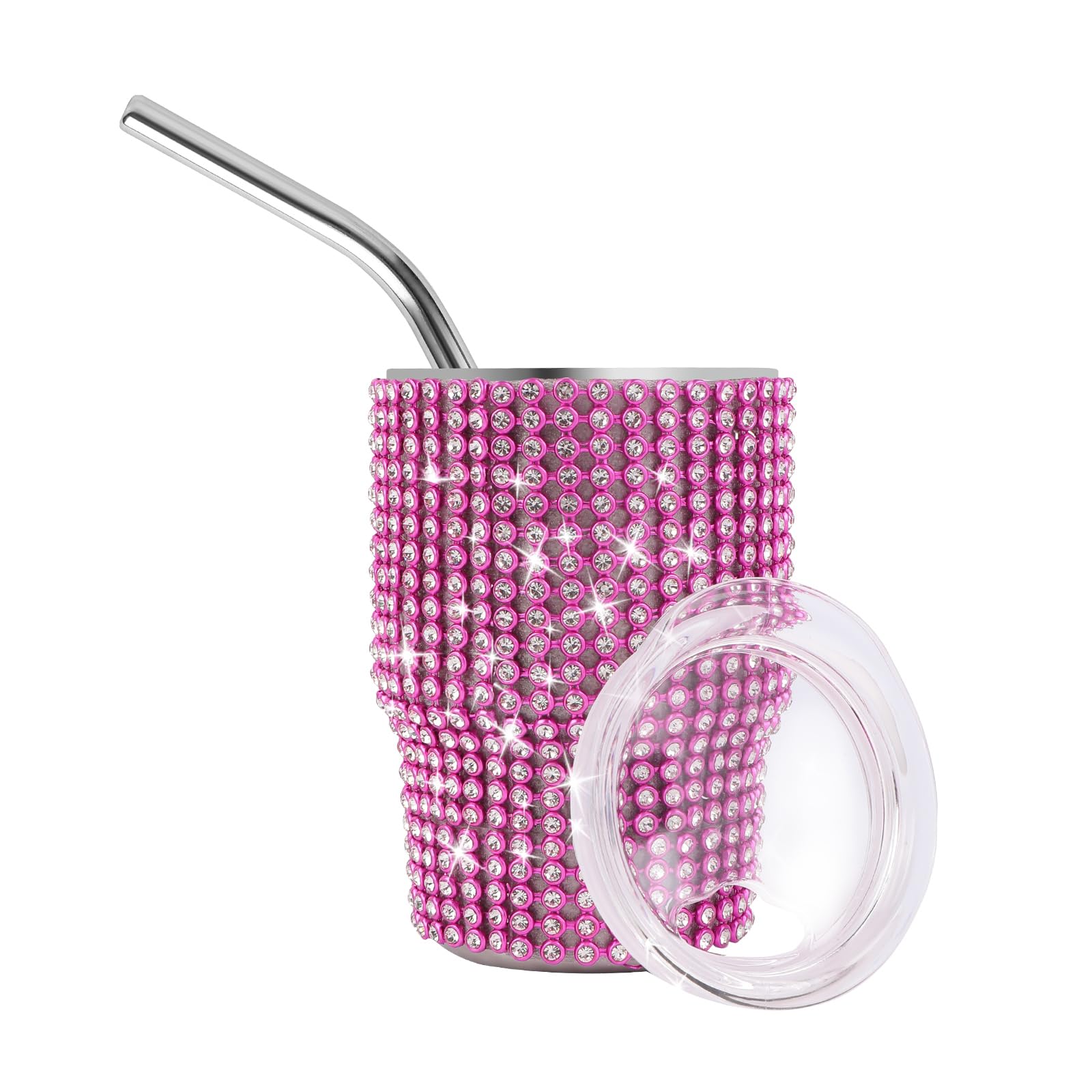 Photo 1 of **NO LID**INSTOME 3oz Bling Shot Glass Tumbler - Rhinestone-Studded Mini Cups with Straws, Diamond-Like Sparkle for Glam Parties & Daily Use