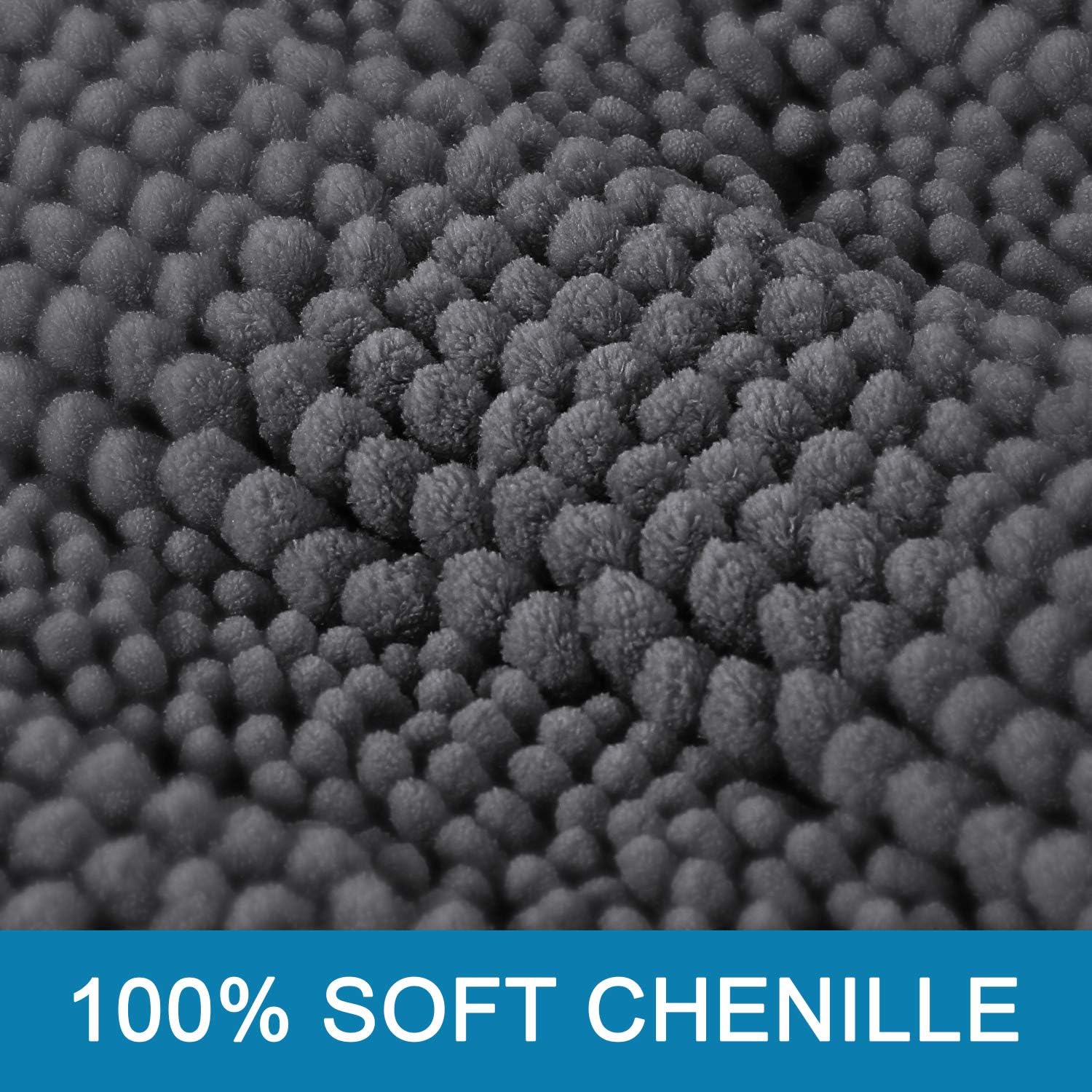 Grey Bath Mats for Bathroom Non Slip Ultra Thick and Soft Chenille Plush Striped Floor Mats Bath Rugs Set, Microfiber Door Mats for Kitchen/Living Room (Pack 2-20" x 32"/17" x 24"): Home & Kitchen