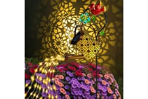 EDOF Solar Lights Outdoor Garden Decor,Solar Watering Can with Cascading Lights,Fairy Gardening Gifts for Birthday Women Mom Grandma,Watering Can Lights with Cardinal Shepherd Hook for Outside Pathway Yard
