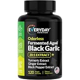 4-in-1 Fermented Odorless Aged Black Garlic 120 Capsules 60 Servings | Turmeric &amp; Ginger Extracts, Digestive Comfort Support, Blood Flow, Cholesterol Health, Joint Supplement, Immune Function