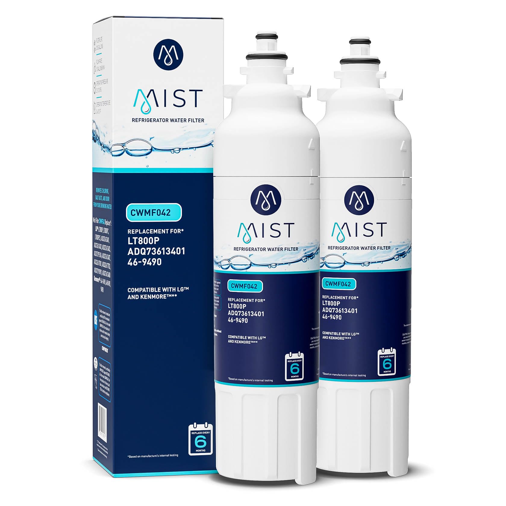 Photo 1 of Mist ADQ73613401 Refrigerator Water Filter Replacement for LG LT800P, ADQ73613402, Kenmore 46-9490, Fridge LSXS26326S – NSF 42 Certified – 2 Pack