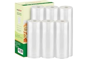 [2025 Upgraded] Bonsenkitchen 3 Rolls 11" x 16' + 3 Rolls 8" x 16' Vacuum Sealer Bags for Food with a Color Box, Easy to Store, Commercial Grade, BPA Free, Great for Food Storage or Sous Vide, VB22
