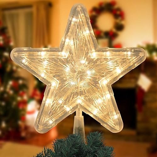 VEYLIN Christmas Tree Topper, Gold Glittered Hollow Christmas Tree Topper Star for Christmas Tree