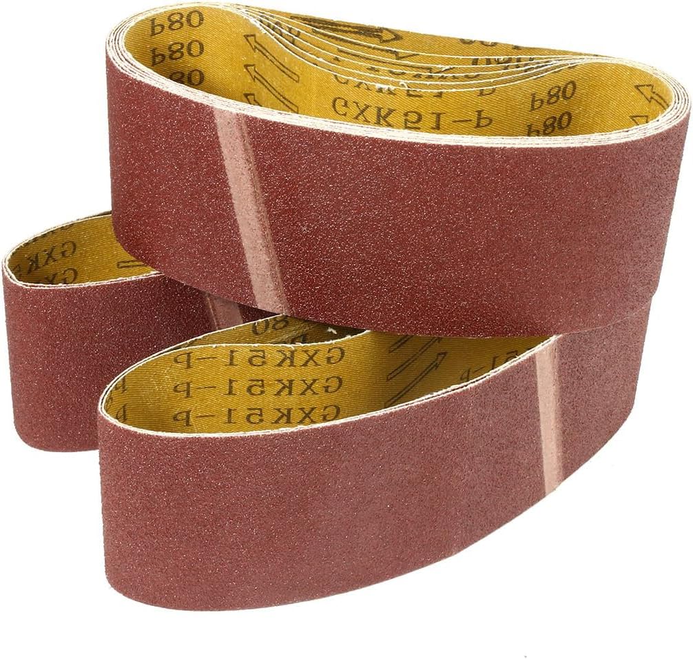 TA-VIGOR 10Pcs 75mm x 533mm Sanding Belt 80 Grit, 3 Inch x 21 Inch Aluminum Oxide Sandpaper Belts for Portable Strip Sander Wood Finishing Metal Drywall Polishing Sharpening Abrasive Paper