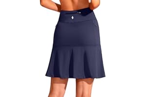 SANTINY 19" Golf Skorts Skirts for Women Zipper Pockets Knee Length Skort Women's High Waist Athletic Tennis Skirt