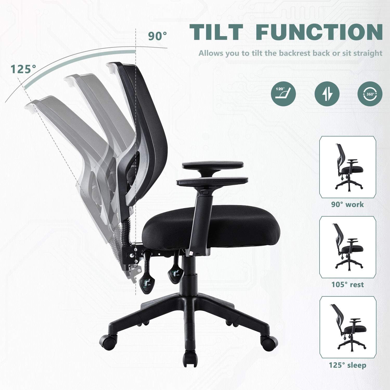 Rimiking Mesh Office Chair, Mid Back Ergonomic Swivel Black Mesh Computer Chair Adjustable Height and Armrest with Lumbar Support Task Chair: Kitchen & Dining