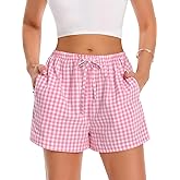 Women Boxer Shorts Comfy Gingham Drawstring Pajama Bottom Plaid Casual Pants with Pocket