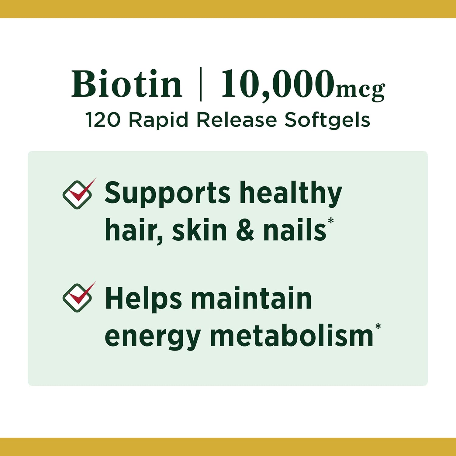 Biotin by Nature's Bounty, Vitamin Supplement, Supports Metabolism for Energy and Healthy Hair, Skin, and Nails, 10000 mcg, 120 Rapid Release Softgels: Health & Personal Care