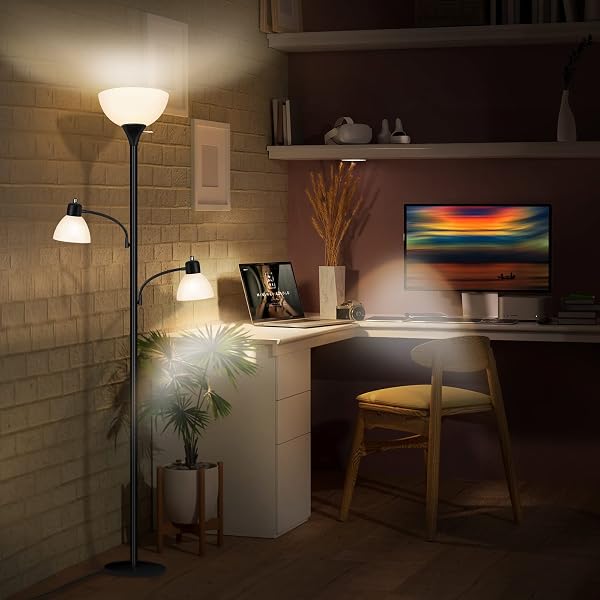 LUVKCZC FLOOR LAMPS FOR LIVING ROOM, 72″ TALL TORCHIERE FLOOR LAMP WITH 8W ADJUSTABLE READING LIGHTS, INDUSTRIAL LAMPS FOR LIVING ROOM, BEDROOM, OFFICE, BLACK TREE FLOOR LAMP【3 BULBS INCLUDED】