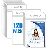 120 Pack Name ID Badge Holder-Plastic Badge Holder for Lanyard, Vertical Extra Thick 3.9" x 2.7" Waterproof Name tag Holder for School/Office/Hospital/Exhibition/Party/Badge Swipe Cards or Credit Card