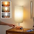 Stepless Dimming Small Lamp with 3 Color Temperature, Touch Table Lamps for Nightstand with USB A + C Ports, Bedside Lamps for Living Room Bedroom, Valentine's Day Gifts, Gifts for Girl Mom, Beige