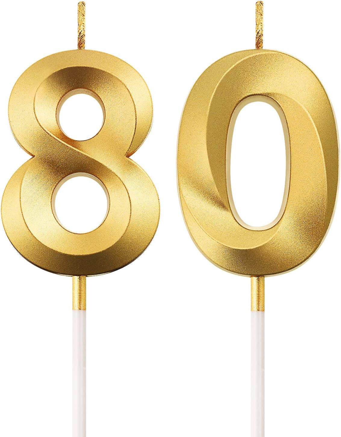 80th Birthday Candles Cake Numeral Candles Happy Birthday Cake Topper Decoration for Birthday Anniversary Wedding Party Celebration Supplies (Gold)