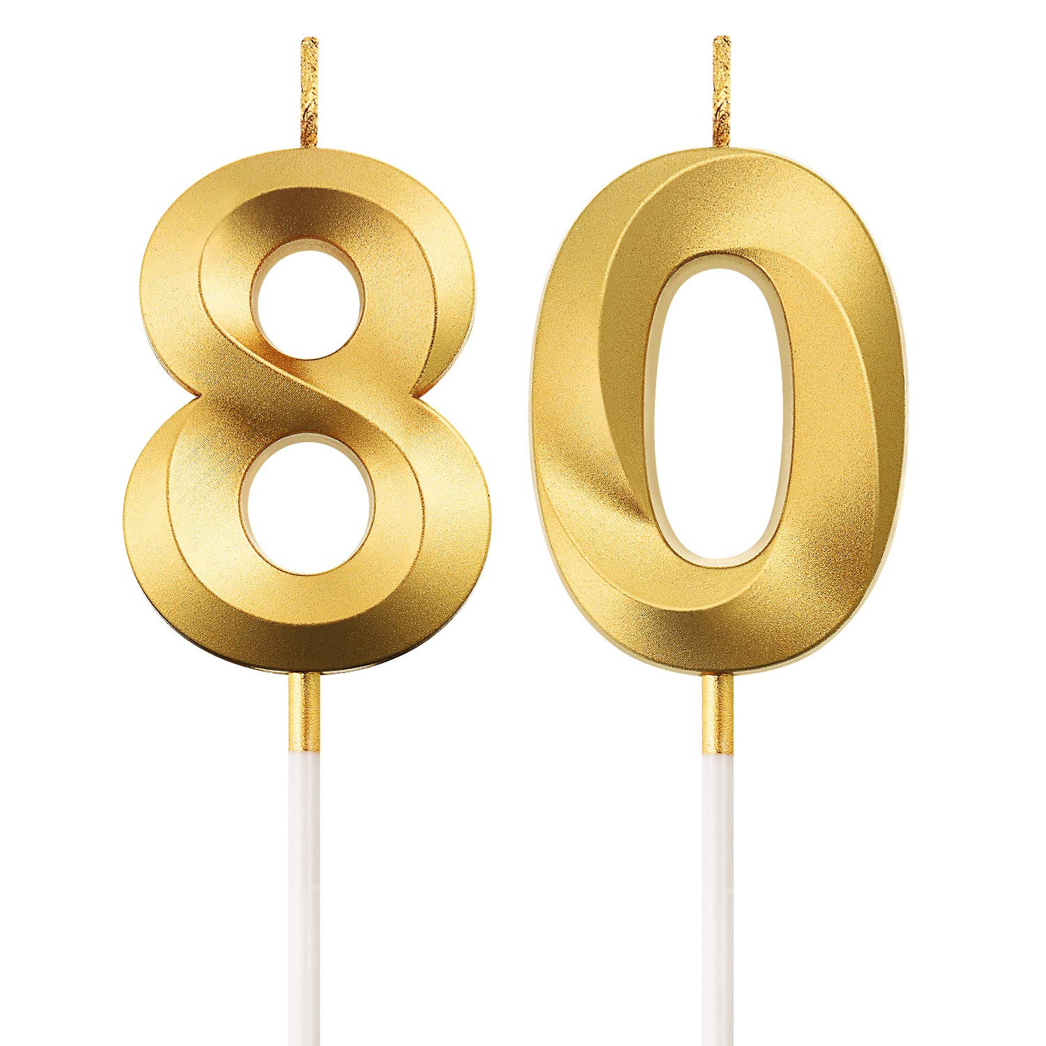 80th Birthday Candles Cake Numeral Candles Happy Birthday Cake Topper Decoration for Birthday Anniversary Wedding Party Celebration Supplies (Gold)
