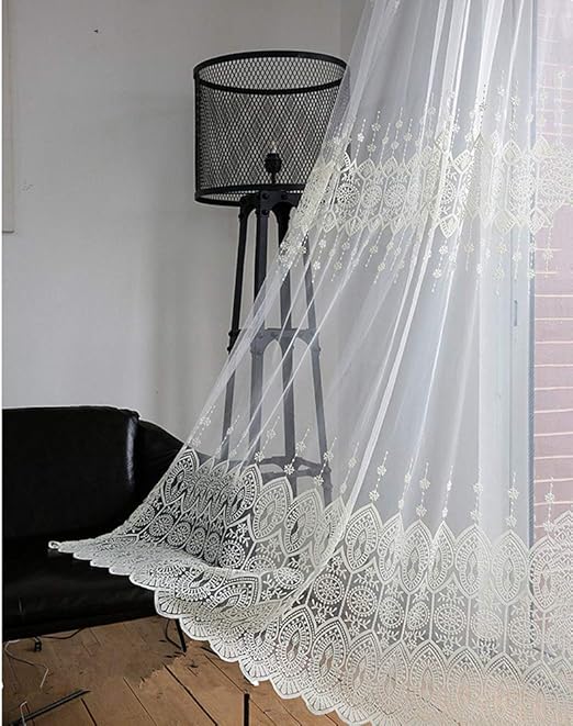 Amazon Com Aifish European Embroidered Beige Sheer Tulle Curtains