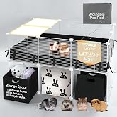 MEEXPAWS Guinea Pig Cages Small Animal Playpen Large 42" L x 28" W x 28" H | with Waterproof PVC Liner &amp; Washable Pee Pad &amp;Storage Space, C&amp;C Cage for Guinea Pigs Indoor Pet Enclosure Wire Yard Playpen