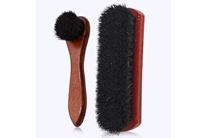 Horse Hair Shoe Brush Shoe Cleaning Brush Kit Horsehair Leather Boots Polish Shine Cleaner Brush Dauber Applicator (Black)