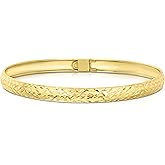 Savlano 14K Gold Plated Over 925 Sterling Silver Solid Diamond Cut Bangle Bracelet 7 inch for Women Comes With Gift Box - Made in Italy