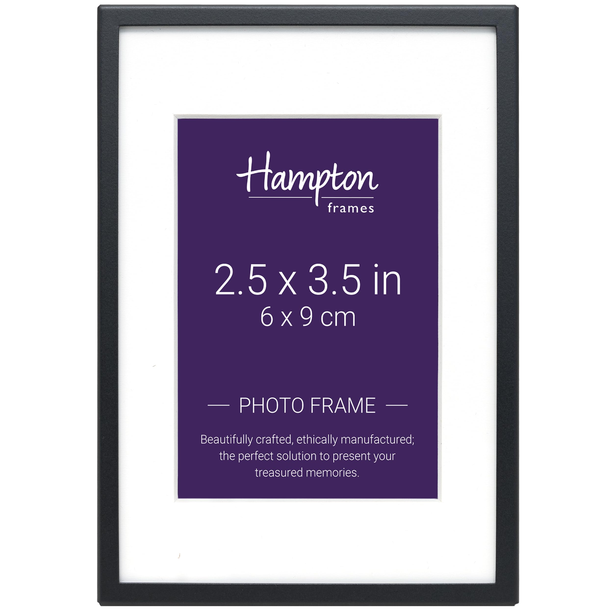 Hampton Frames Photo Frame MADRID M138B23 | 2.5x3.5in (6x9cm), Matt Black, Narrow Profile, Bevel Mount | Freestanding Display, Classic Design for Photos