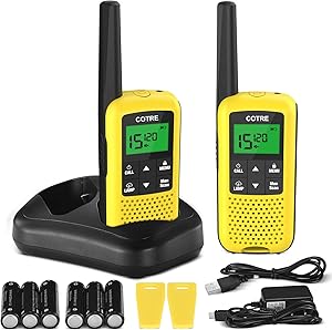 Walkie Talkies - COTRE Two Way Radios, Up to 32 Miles Long Range USB Rechargeable Walkie Talkies w/ 2662 Channels, NOAA & Weather Alerts, VOX Scan, LED Lamplight for Outdoor Activities, Yellow(2 Pack)