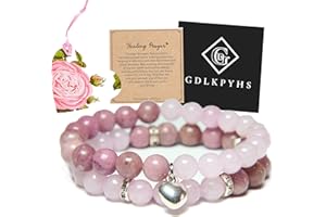 GDLKPYHS 2Pcs Healing Crystal Bracelets for Women Handmade Beaded Bracelet Healing Prayers Crystal 8mm Natural Stone Beads Bracelet Stress Relief Get Well Soon Gifts
