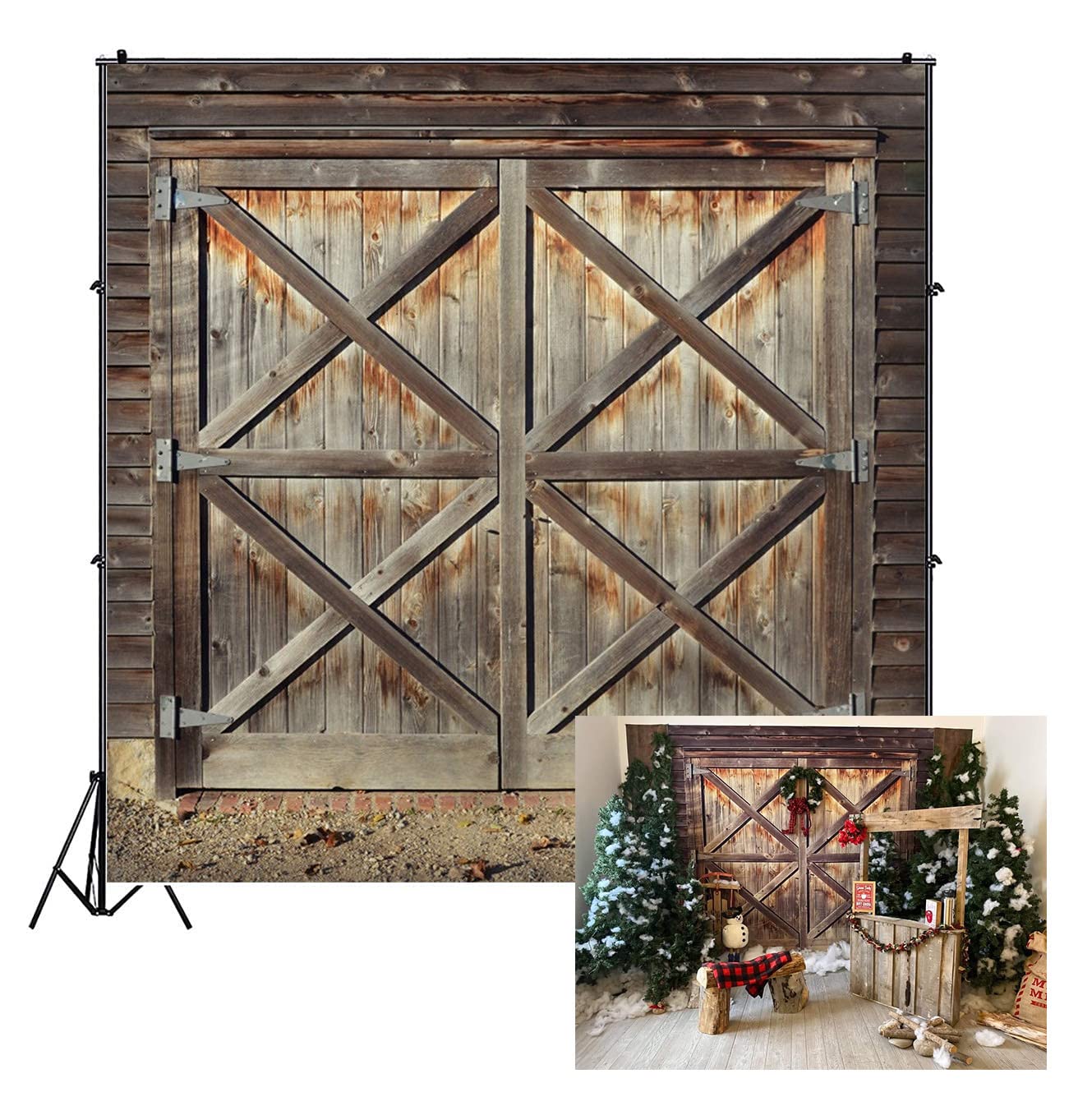 Photo 1 of Leowefowa Rustic Barn Door Backdrop For Photography 10x10ft Western Cowboy Background Child Kids Adult Wedding Photo Shoot Wild West Theme Bday Party Banner Baby Shower Photo Booth Prop Xmas Wallpaper