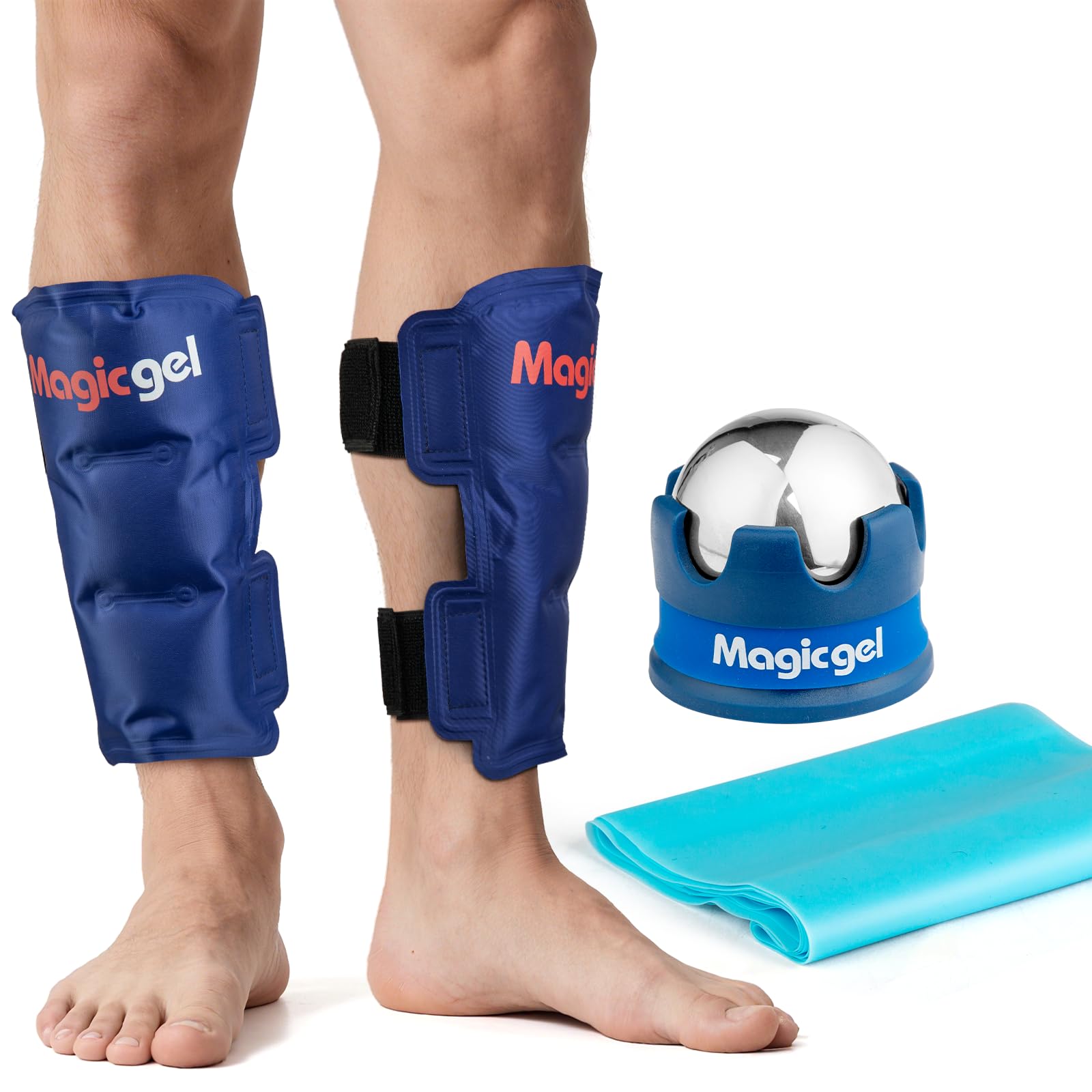 Shin Splint Relief: Hot & Cold Packs, Cryoball & Stretch Bands for Shin Splints | Hot & Cold Therapy for Leg Pain Relief | by Magic Gel
