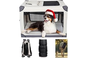 PLYFOU 36 Inch Collapsible Dog Crate, 4-Door Foldable Soft Dog Kennel with Mesh Windows, Portable Travel Dog Crate for Large Dogs, Suitable for Indoor & Outdoor Use