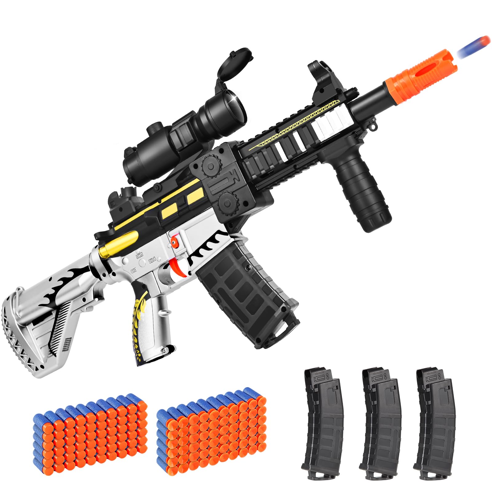 Photo 1 of Realistic Toy for Nerf Guns Dart - Electric Sniper Rifle with Scope 120 Soft Bullets 3 Magazine, Automatic Foam Blaster for Boy Age 8-12 Years Old, Indoor Outdoor Present for Adult Kid Holiday
