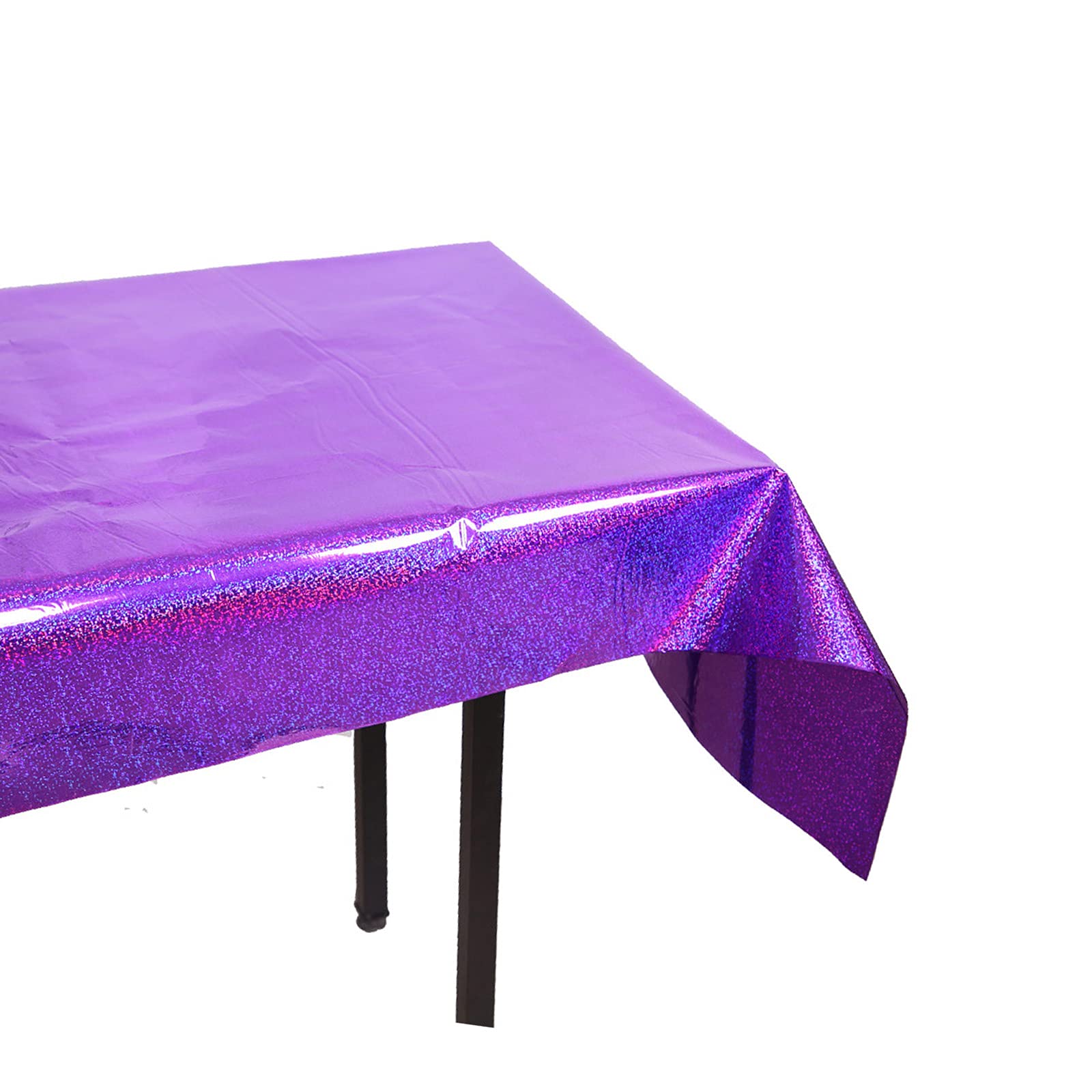 JK Home 39x106 Inch Table Cloth, 1x2.7m Disposable Plastic Party Table Cover, Metallic Foil Rectangle Tablecloth for Indoor Outdoor Table Dot Purple