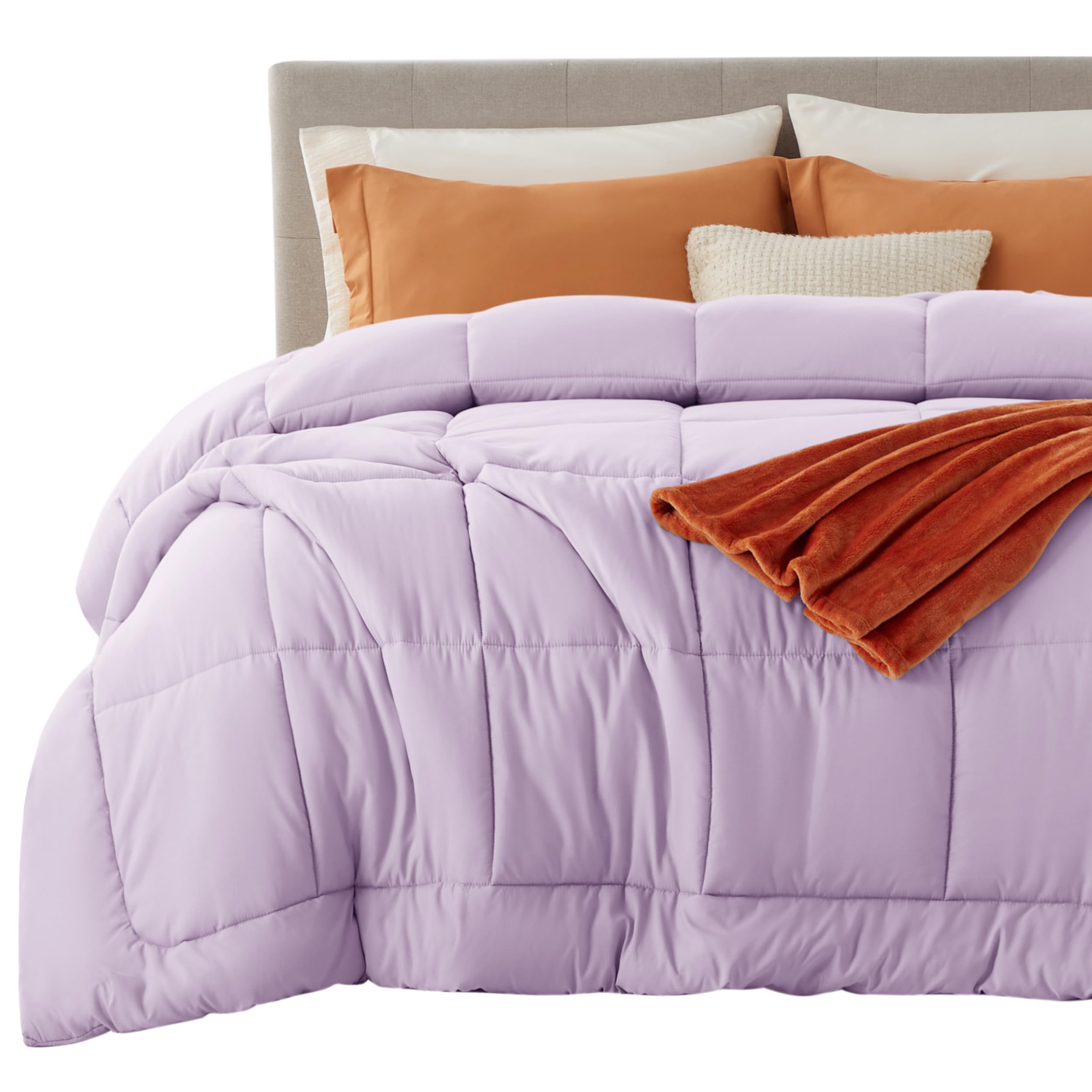 Bedsure Comforter Duvet Insert - Quilted Comforters Oversized King Size, All Season Duvet, GentleSoft Down Alternative Bedding, with 8 Tabs, Gifts for Women, Light Purple, Oversized King 116x98 Inche Image