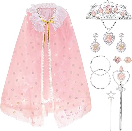 Amazon itary お姫様ごっこおもちゃ マント 子供用アクセサリーセット 誕生日プレゼント パーティープリンセス仮装 着脱簡単 キッズネックレス ティアラ 魔法の杖など11点のマントセット キッズコスチューム 変身 なりきり おもちゃ