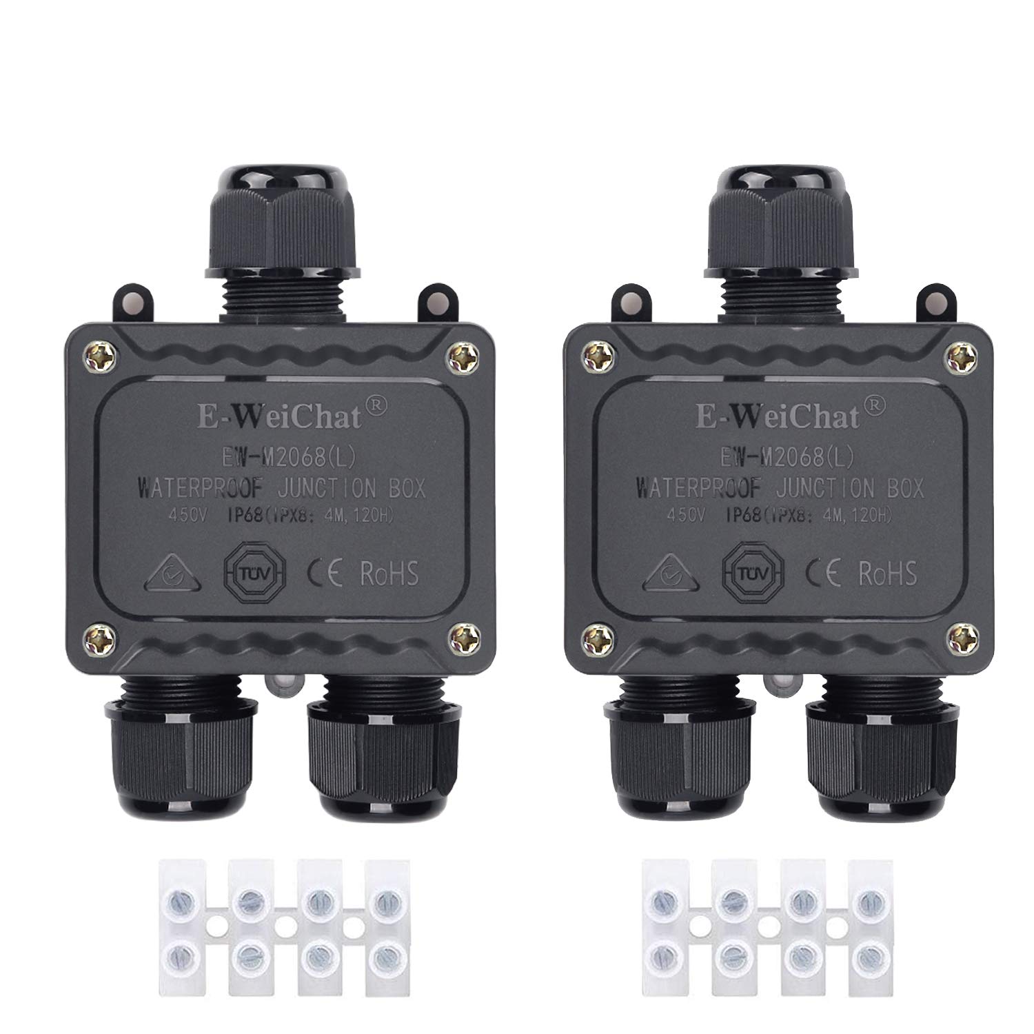 BLFDE Waterproof IP68 Junction Box, 2 Pack, Black, Rubber, 14 mm Diameter, 3 Way, TÜV Certified — image 1