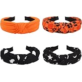 Bookay Halloween Headbands for Women Ghost Moon Star Wide Knot Heabdand for Teen Girls Fall Orange Plaid Hair Accessories Hair Hoop Halloween Party Outfit Gifts
