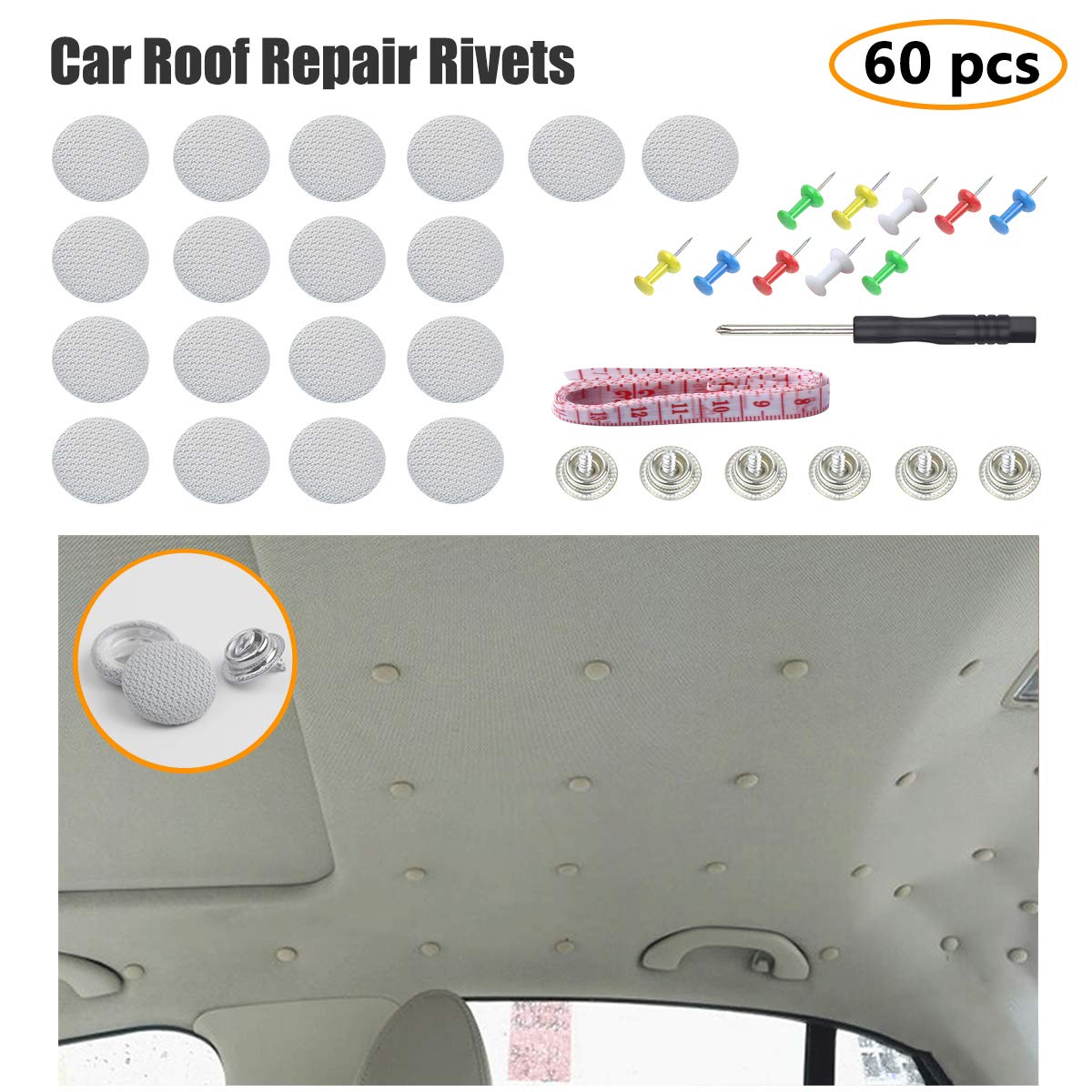 Ezykoo 60 Pcs Car Roof Headliner Repair Button Auto Roof Snap