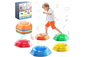 Holyton Upgraded Music Light-Up Stepping Stones for Kids, 5-Pack Sensory Balance Toys with Batteries, Non-Slip Design, for Ages 3–8, Ideal for Sensory Training, Indoor & Outdoor Play, Great Gift Idea