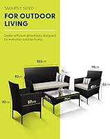 KEPLIN Rattan Garden Furniture Set - Sofa, 2 Chairs & Coffee Table - Black view 2