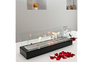 TriHome Tabletop Fire Pit, Safer Wooden Table Fireplace, Portable Wood Table Top Firepit Bowl, Fireplace for Patio&Backyard Decor, Bioethanol Fire Place, Outdoor, House Gift, Medium, Black